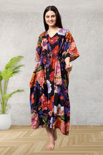 Blossoming Black Multi Floral Cotton Maxi Kaftan