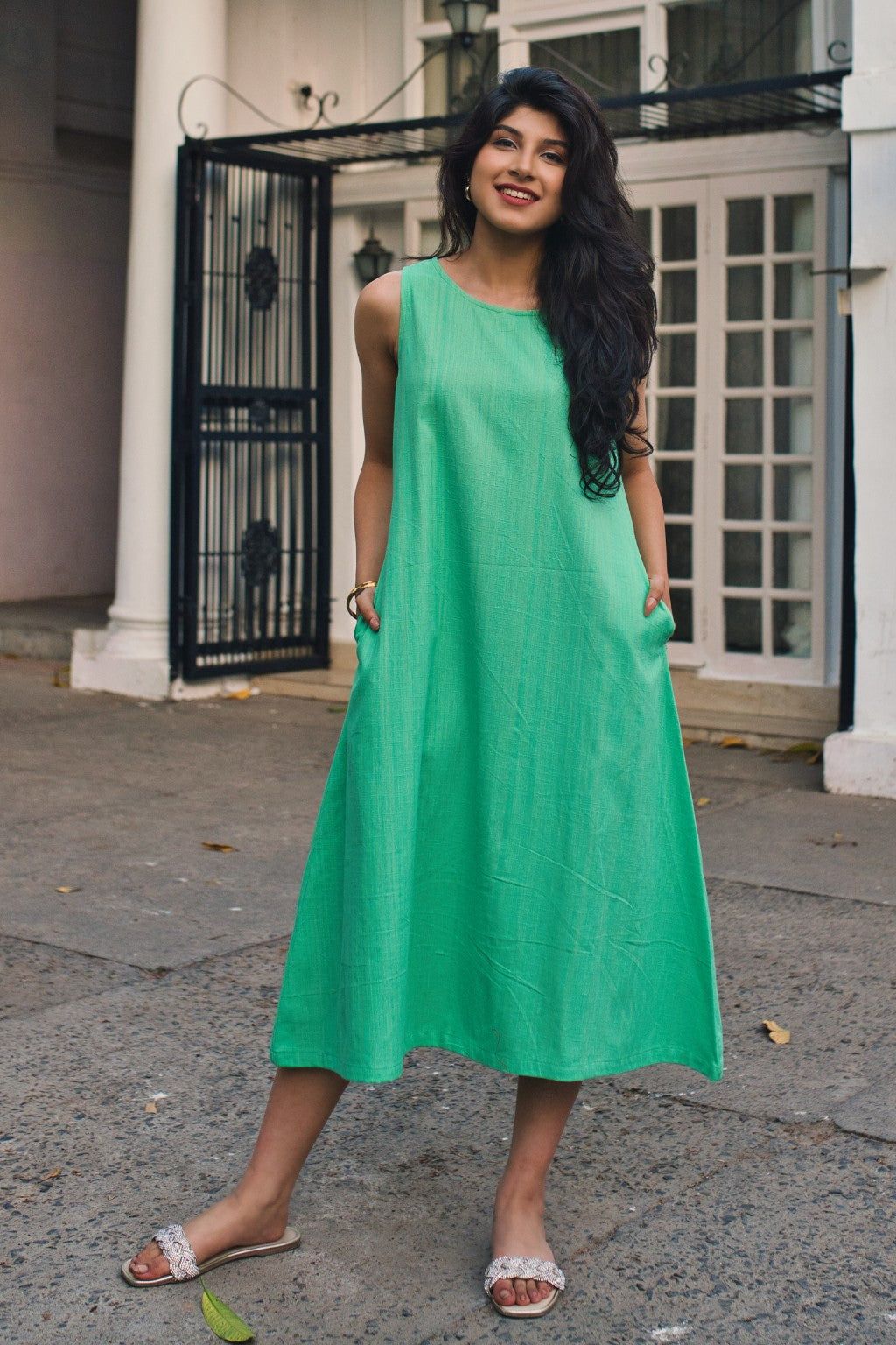Pistachio Pop A-Line Cotton Dress