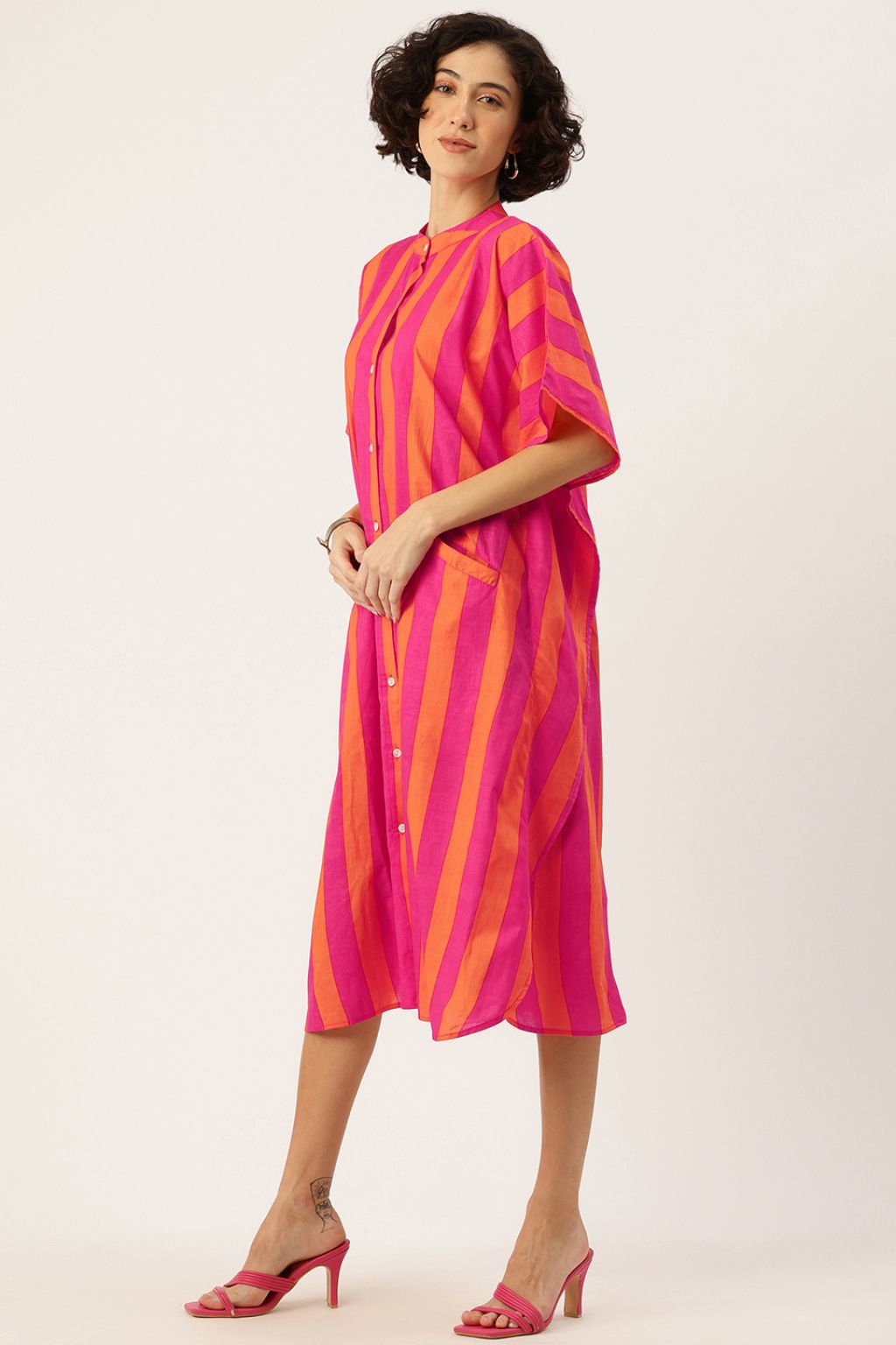 Stripe Galore Cotton Kaftan Shirt Dress