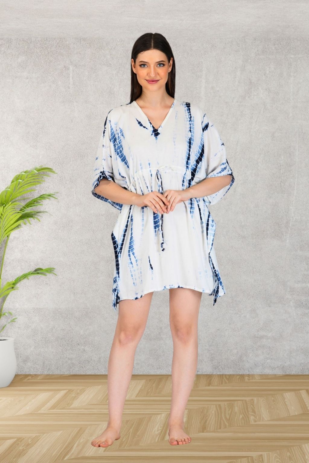 Blissful Tie and Dye White - Blue Mini Kaftan