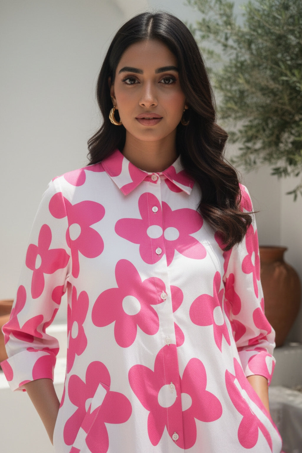 Magenta Bloom Cotton Shift Dress