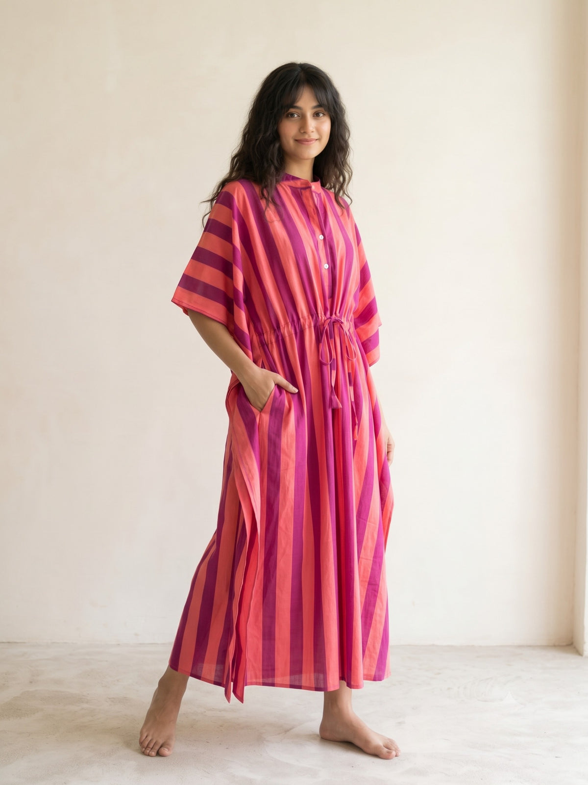 Purple Bloom Stripe Maxi Kaftan