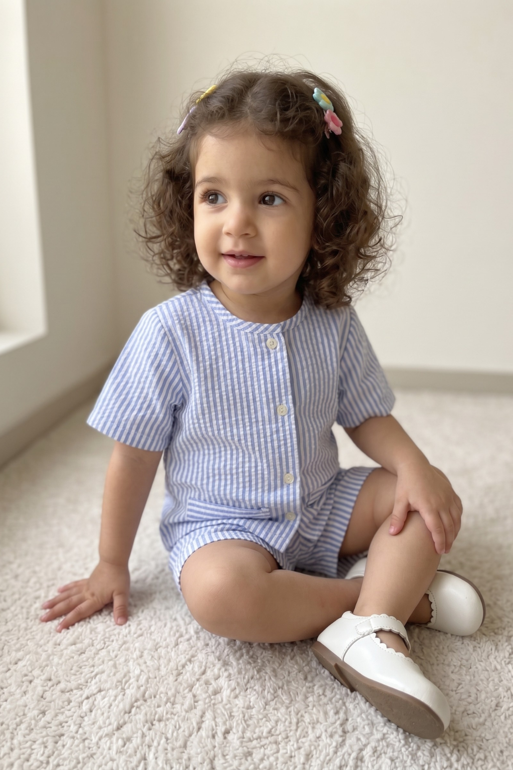 Little Doodle Stripes – Cotton Seersucker Shorts Set