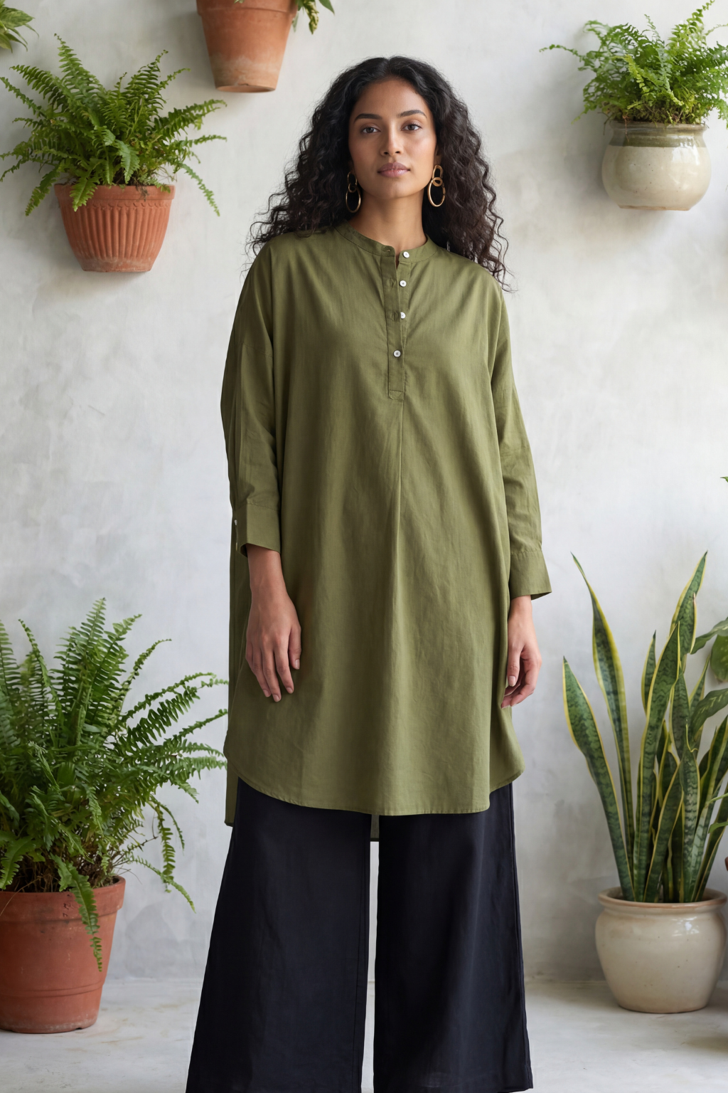 Samira Olive Cotton Kurta Set