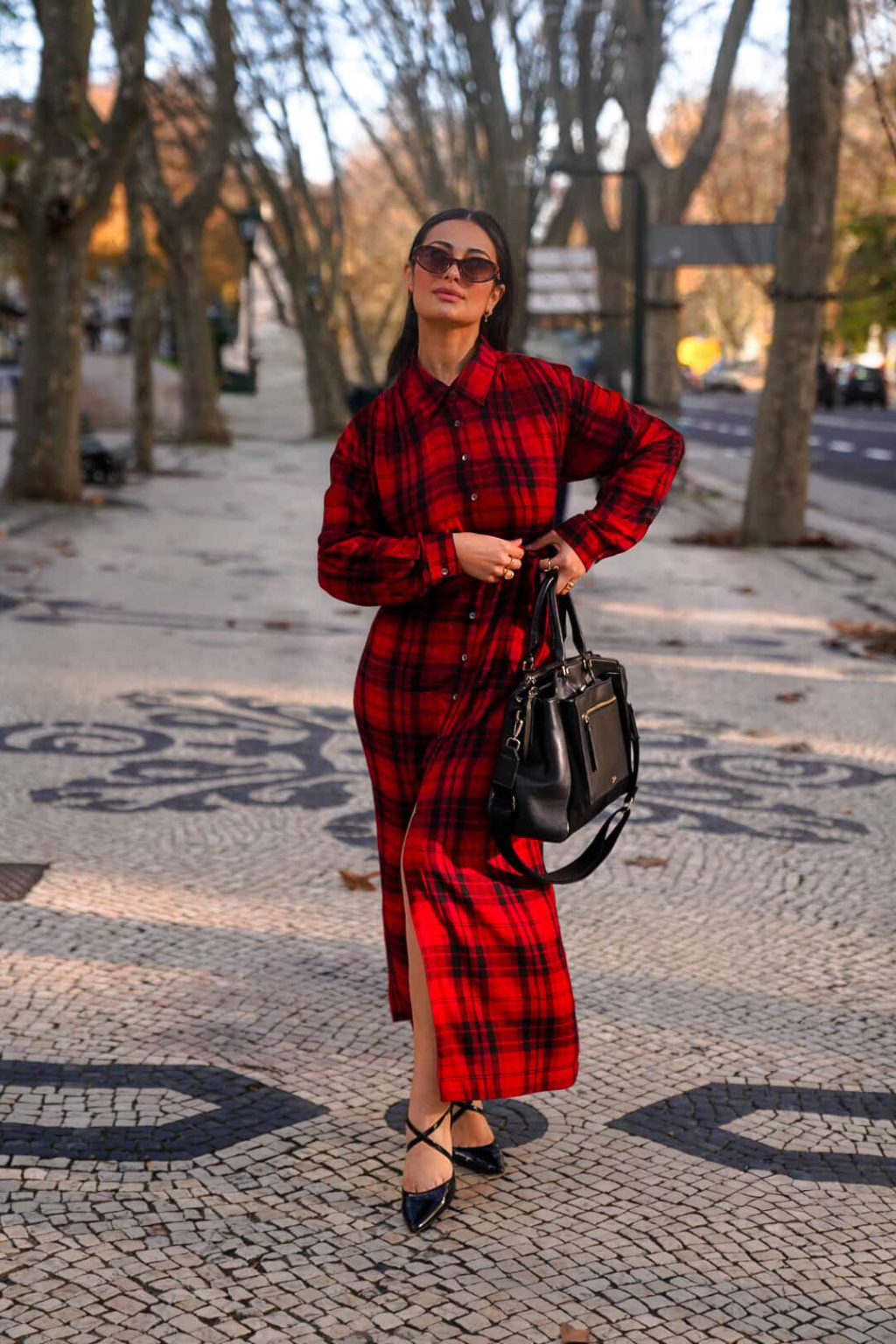 Maxi Check Dress with Belt