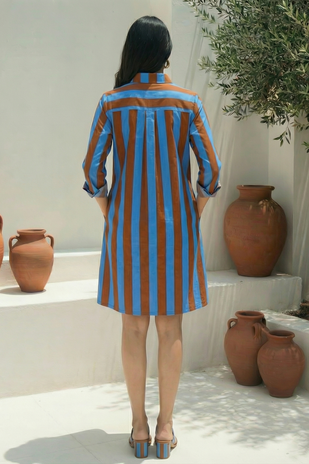 Azure & Earth Caramel Stripe Dress