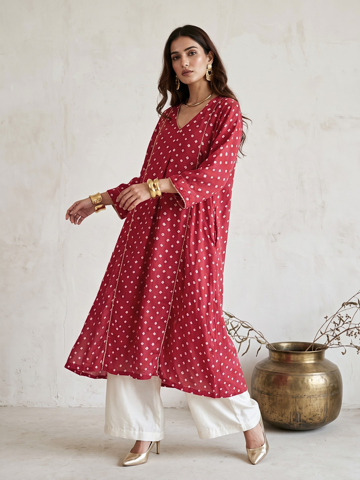 Gulal Bandhej Modal Silk Kurta