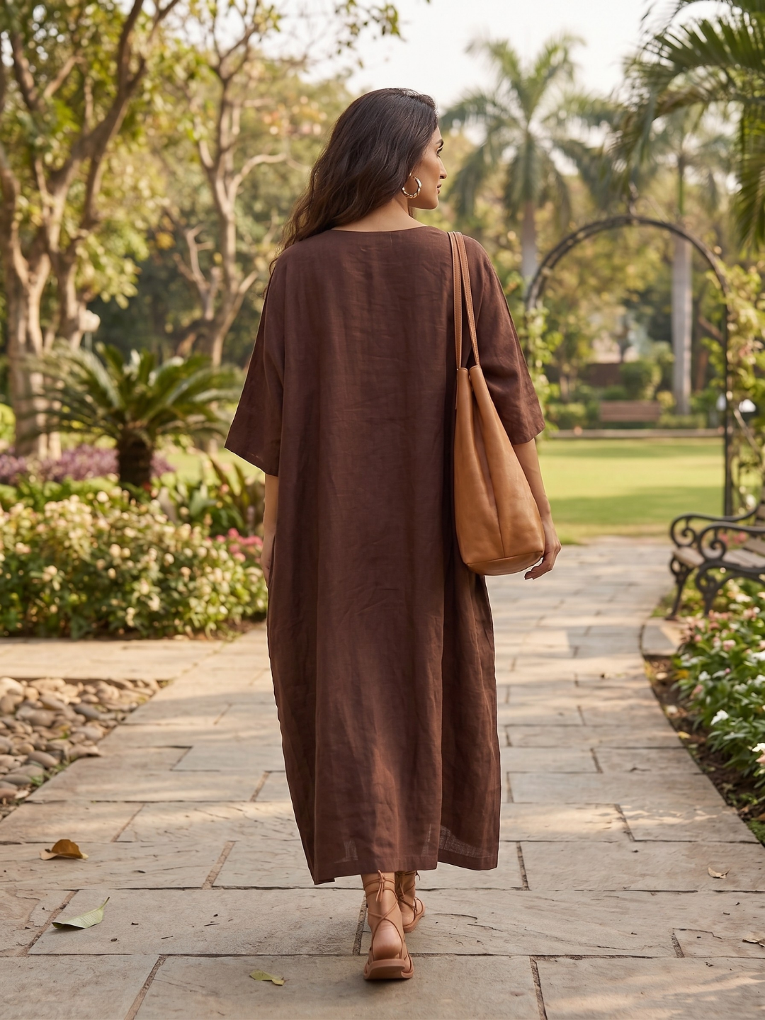 Earthy Elegance Midi Kaftan Dress