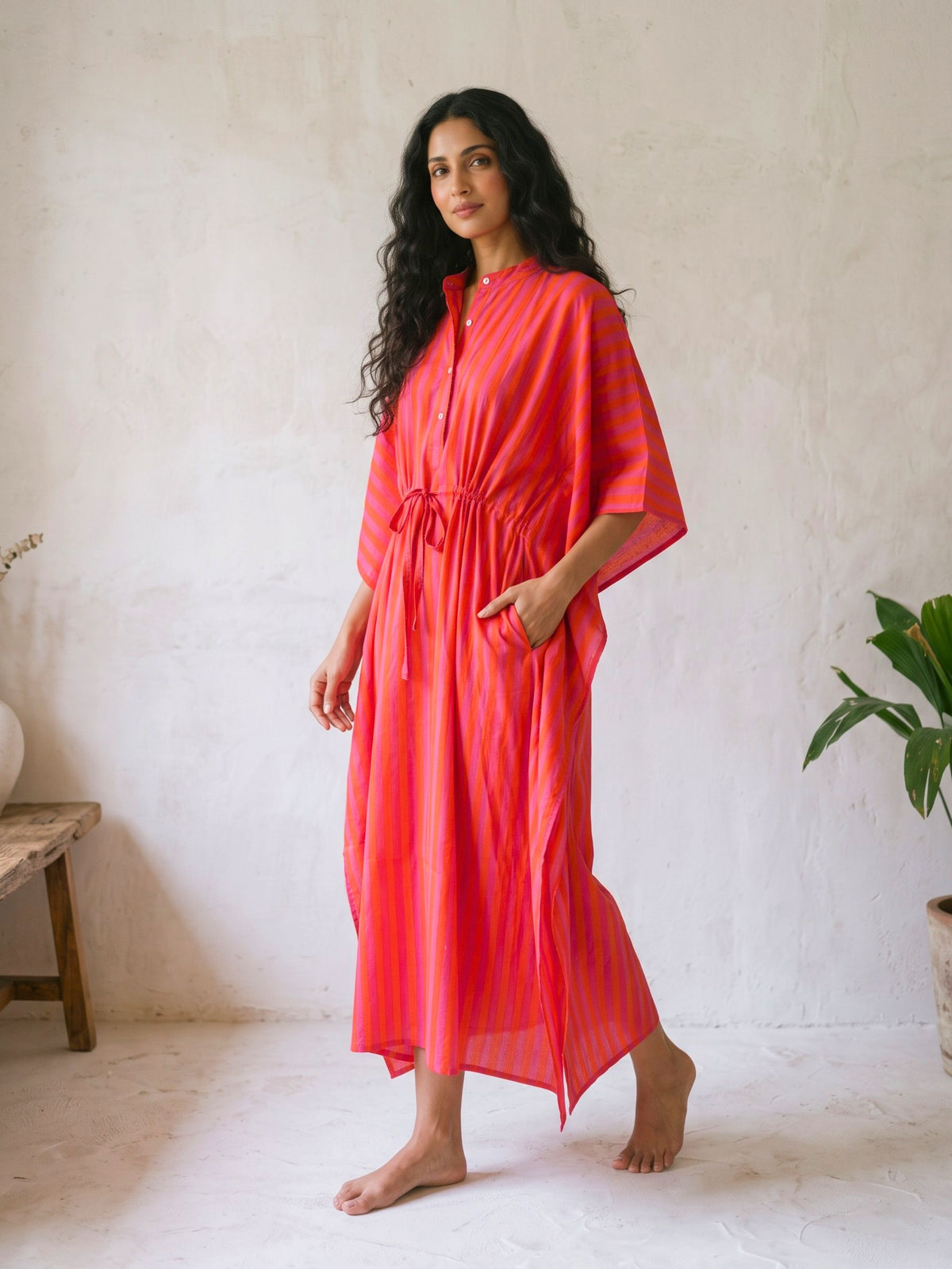 Peachy Bliss Stripe Maxi Kaftan