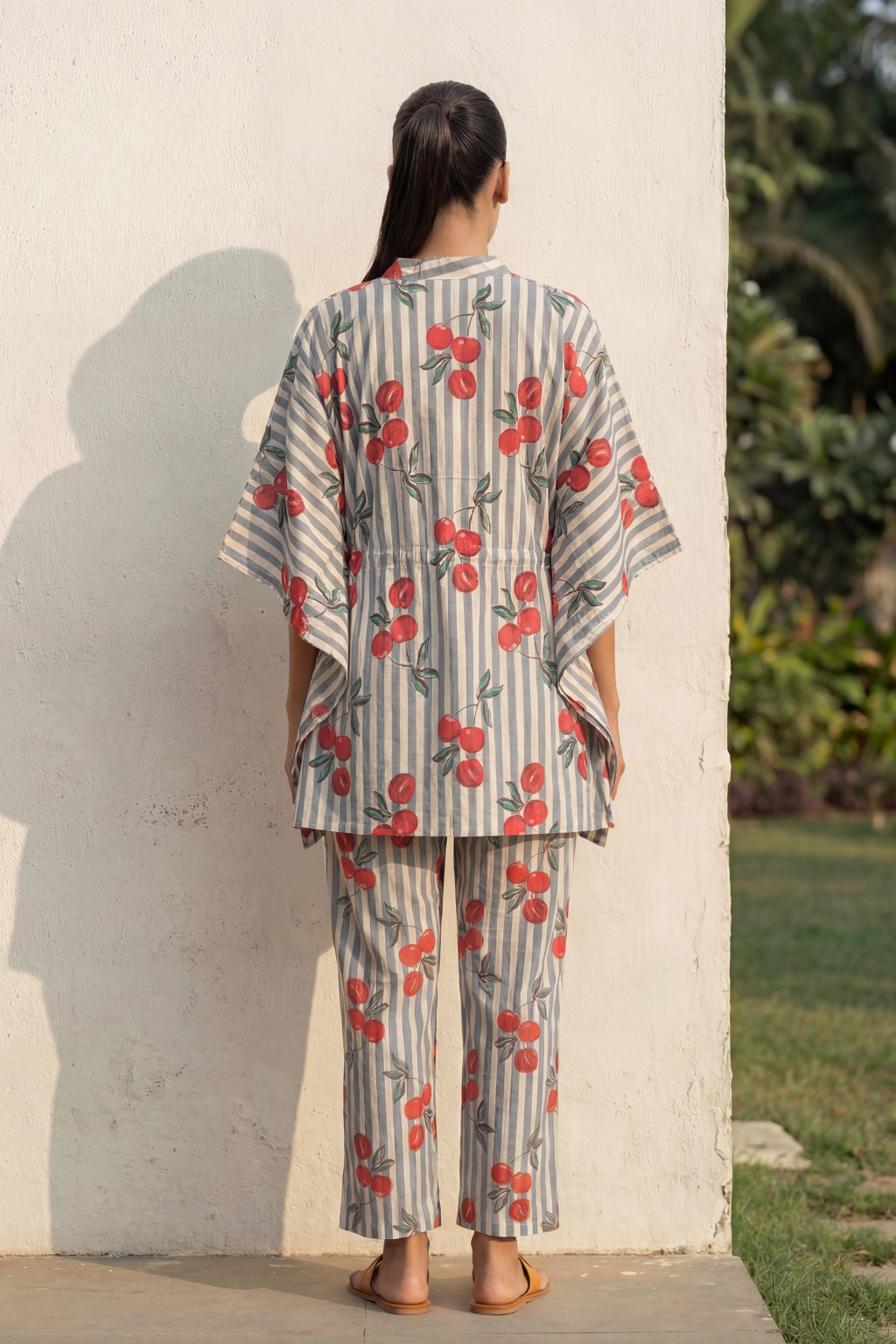 Cherry Stripe Kaftan Cotton Co Ord Set