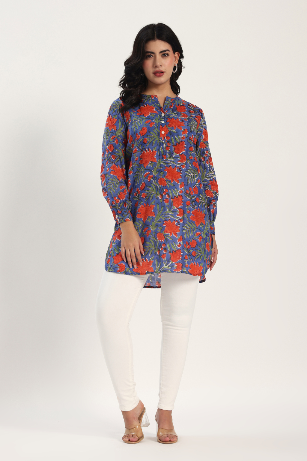 Blue Botanica Handblock Cotton Tunic
