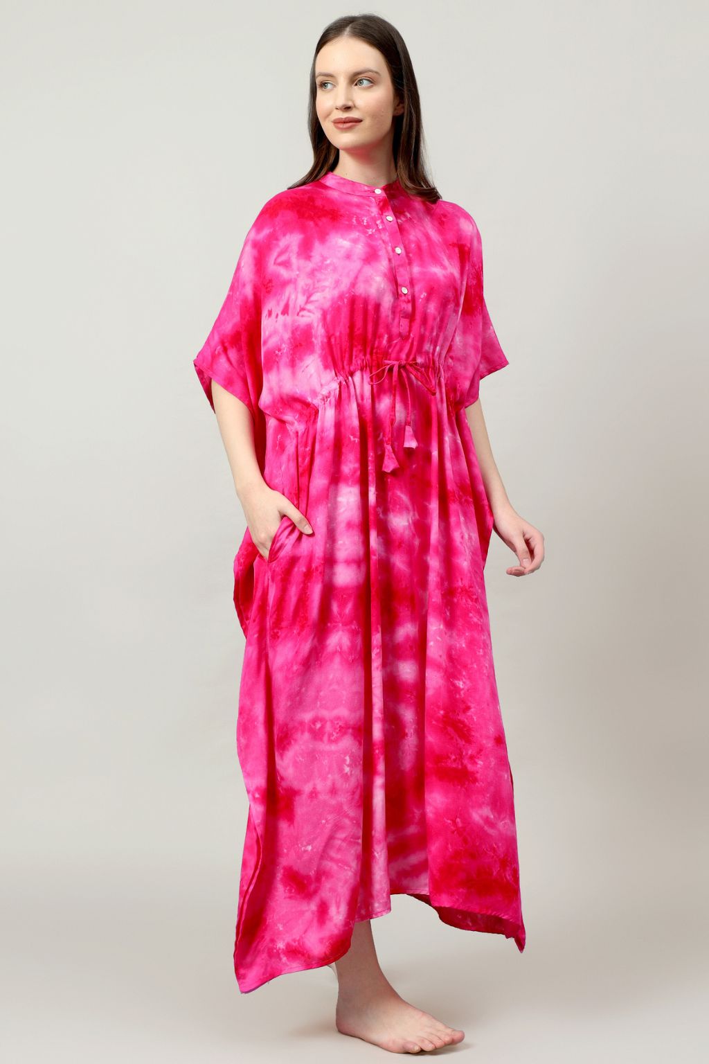 Hot Pink Shibori Cotton Shirt Kaftan