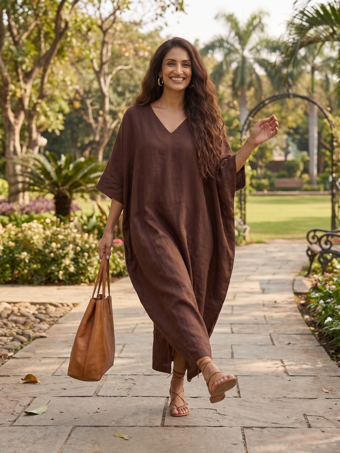 Earthy Elegance Midi Kaftan Dress