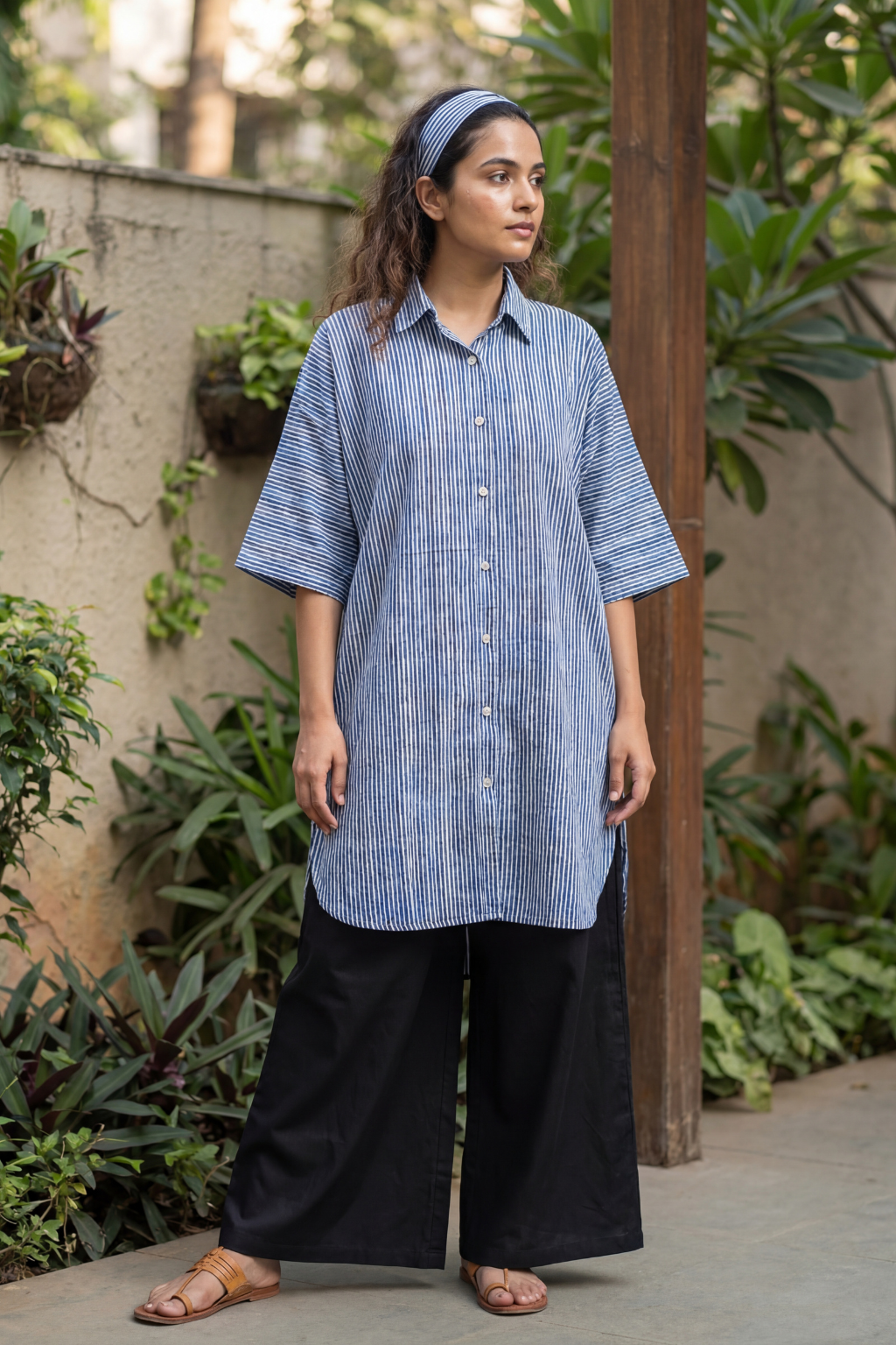 Indigo Ease Soft Cotton Striped Shirt for Women