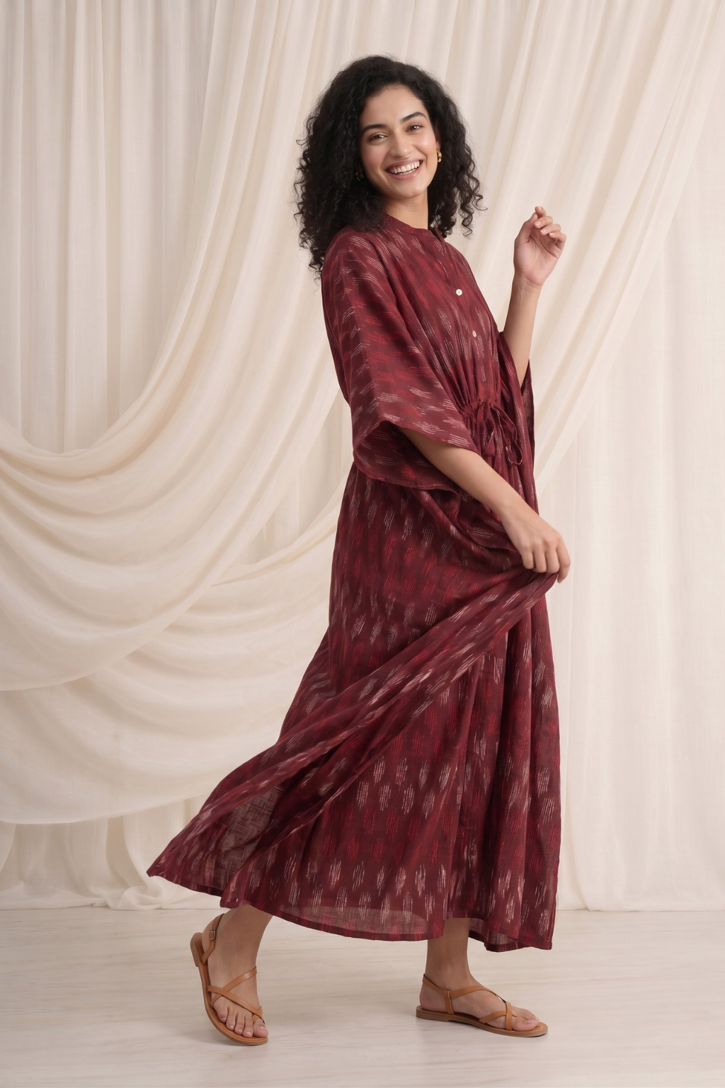 Mulberry Dusk Handwoven Ikat Cotton Kaftan