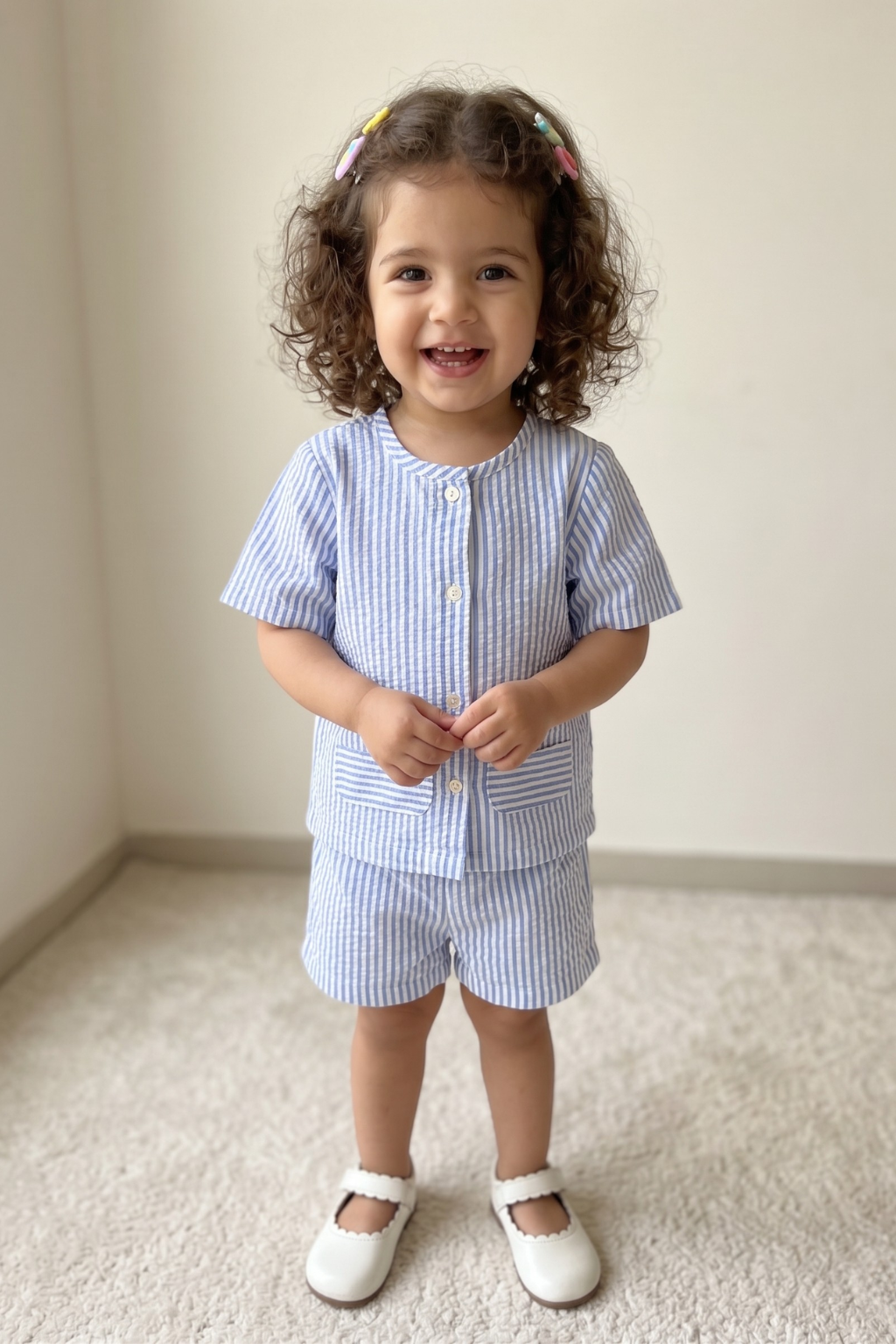 Little Doodle Stripes – Cotton Seersucker Shorts Set