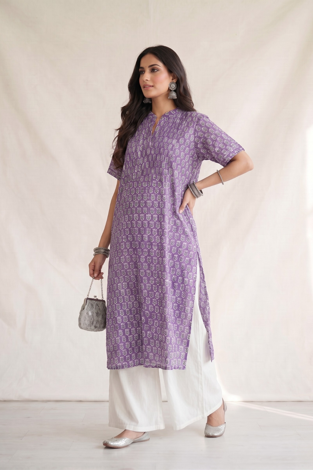 Purple Bloom Comfort Cotton Kurta