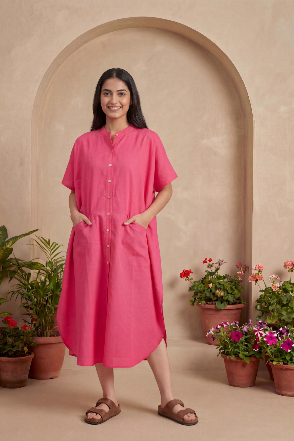 Summer Rose Cotton Kaftan Dress