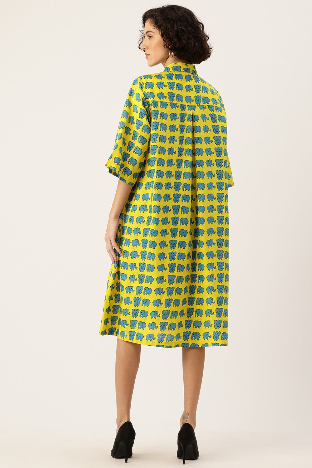 Trunky Twirls Cotton A-Line Shirt Dress
