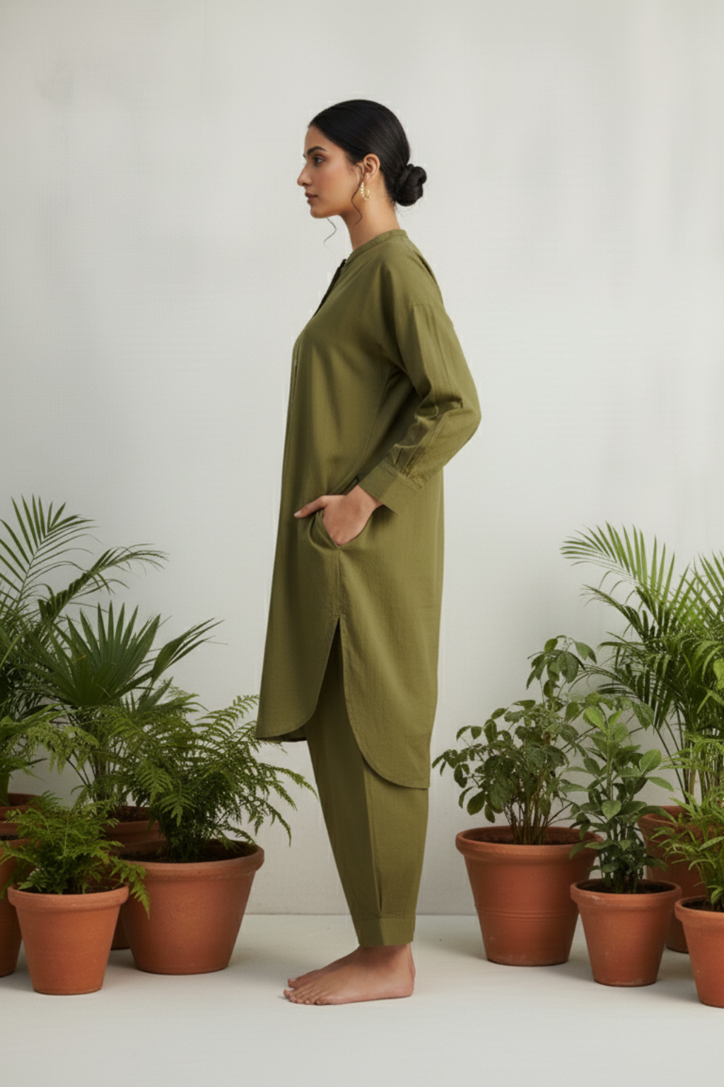 Samira Olive Cotton Kurta Set