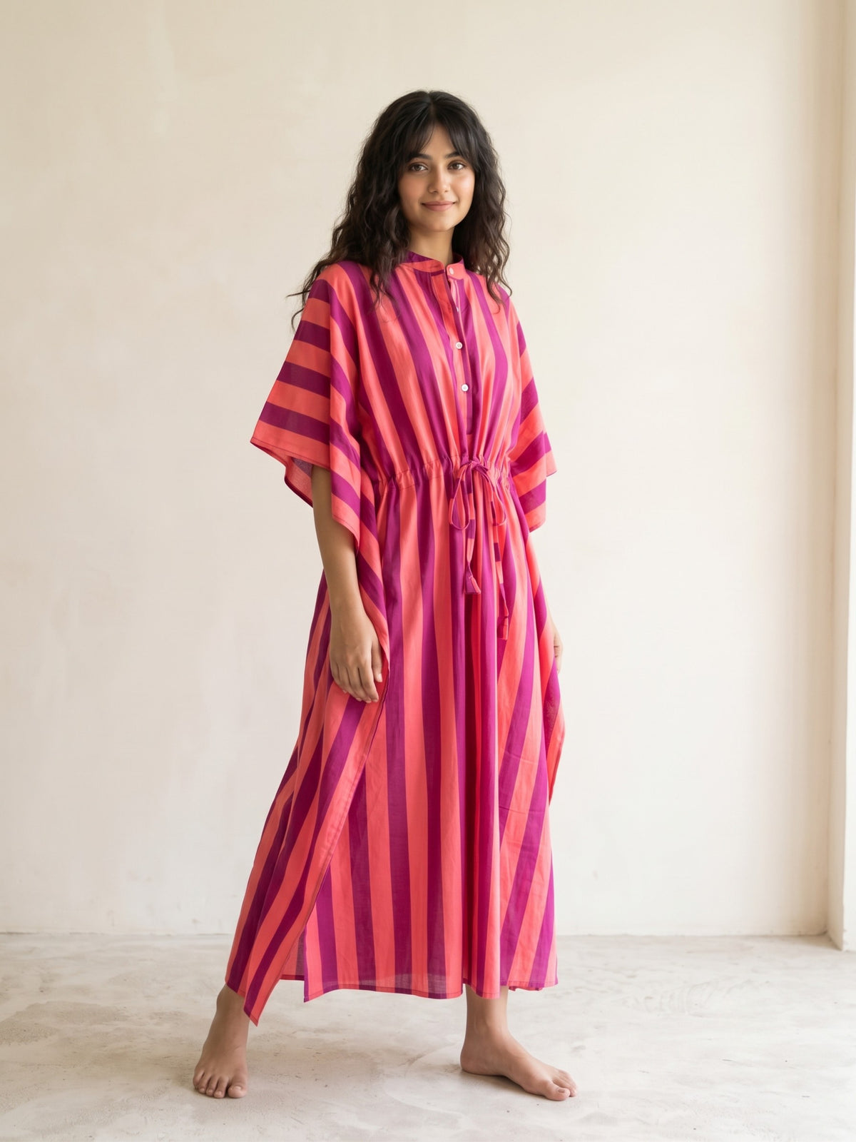 Purple Bloom Stripe Maxi Kaftan