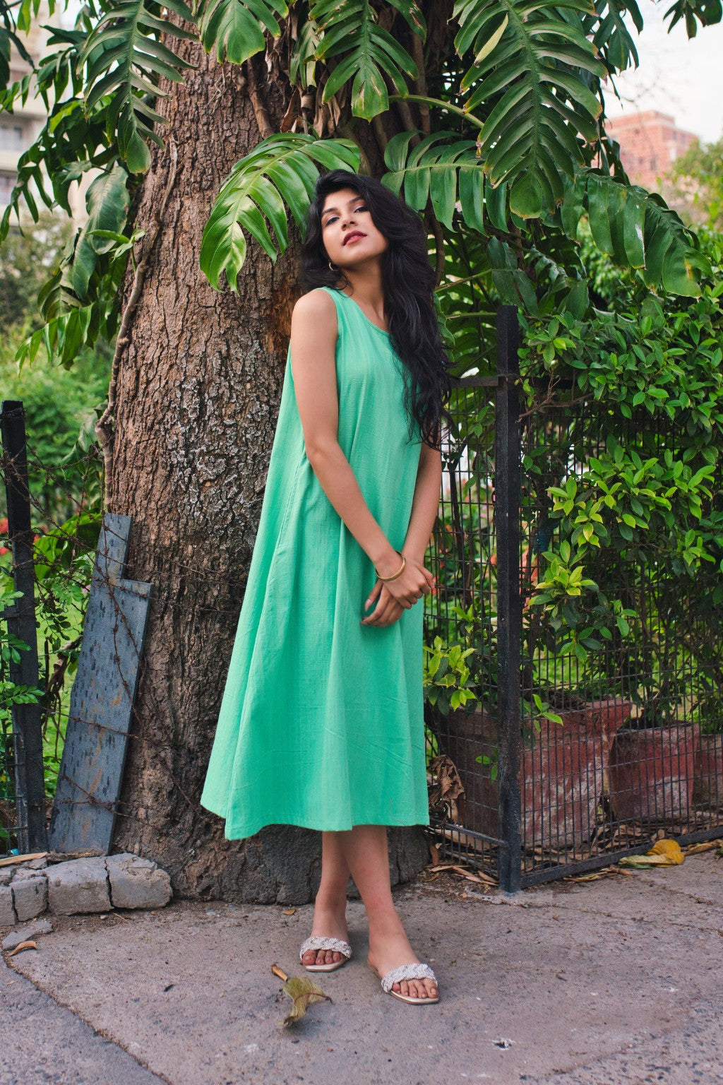 Pistachio Pop A-Line Cotton Dress