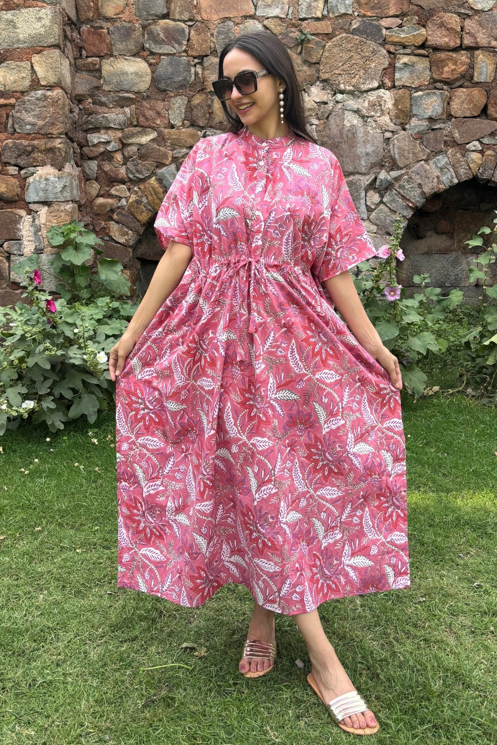 Floral Fever in Blush Pink Cotton Shirt Kaftan