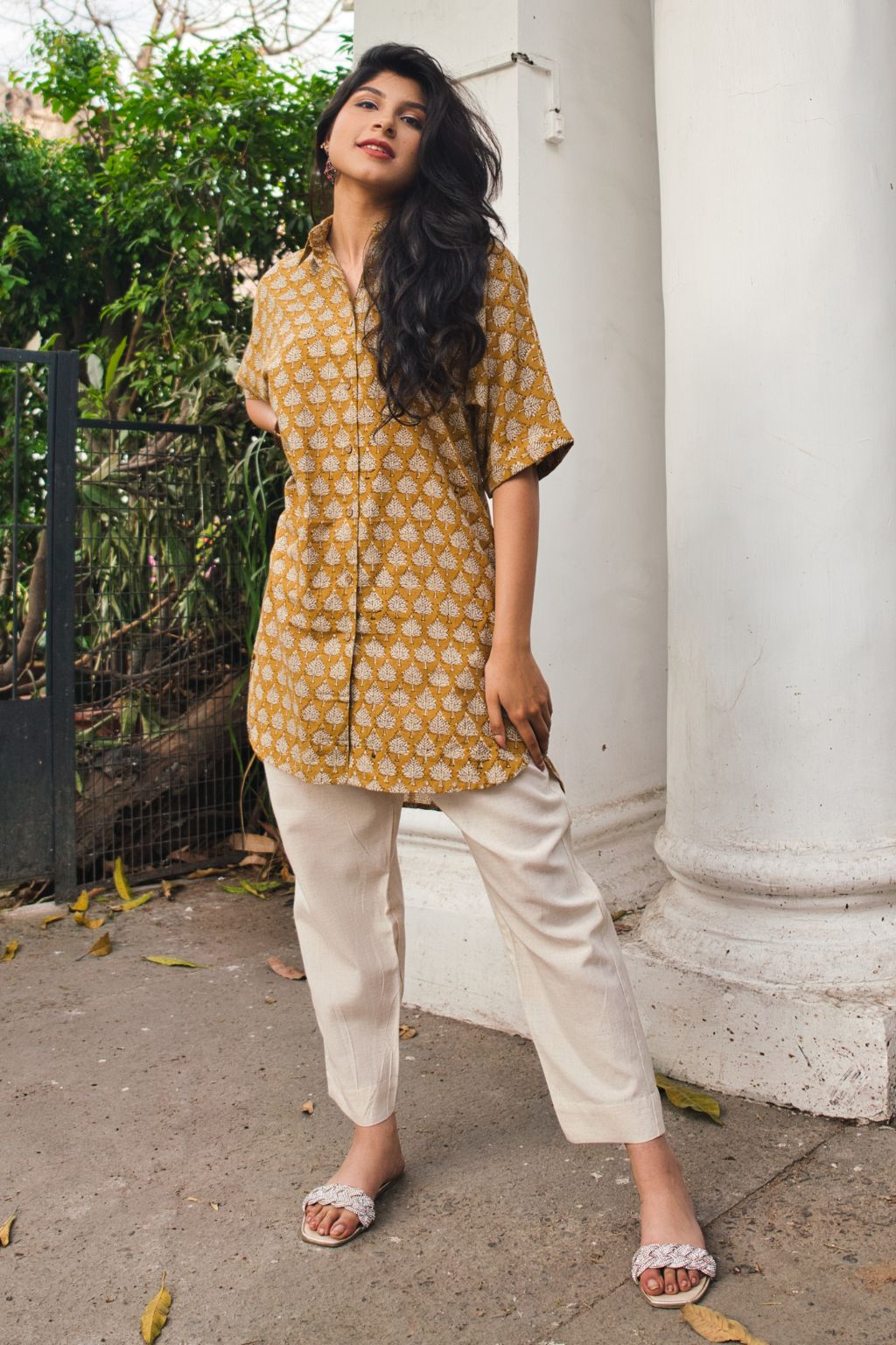 Mustard Meadow Cotton Long Shirt
