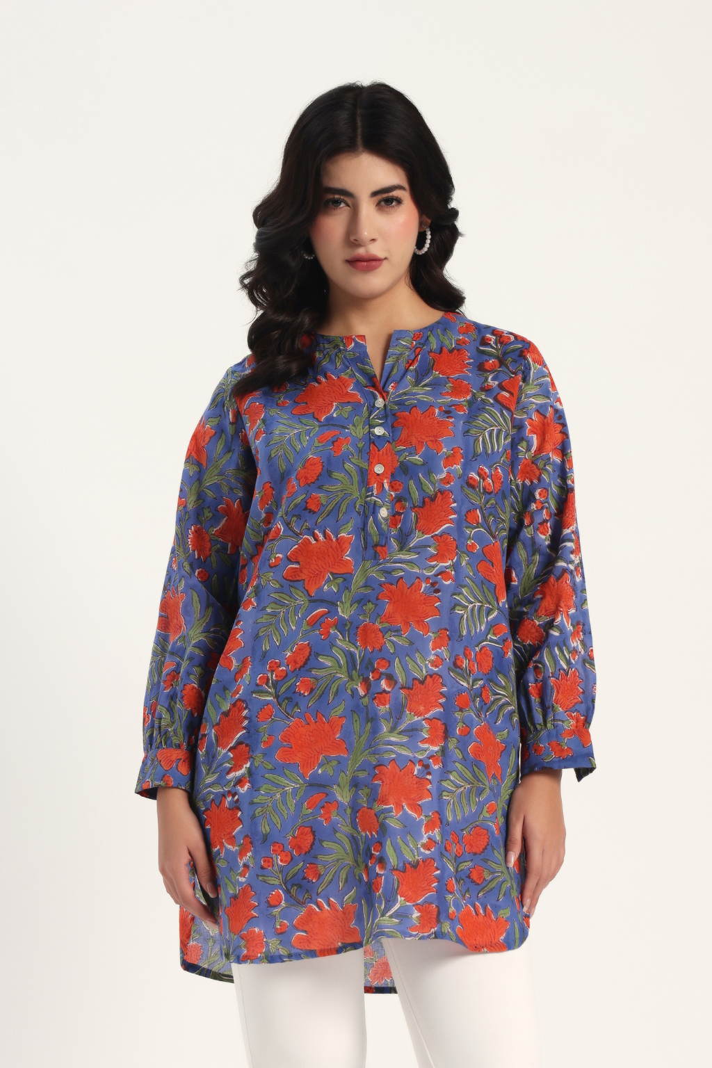 Blue Botanica Handblock Cotton Tunic