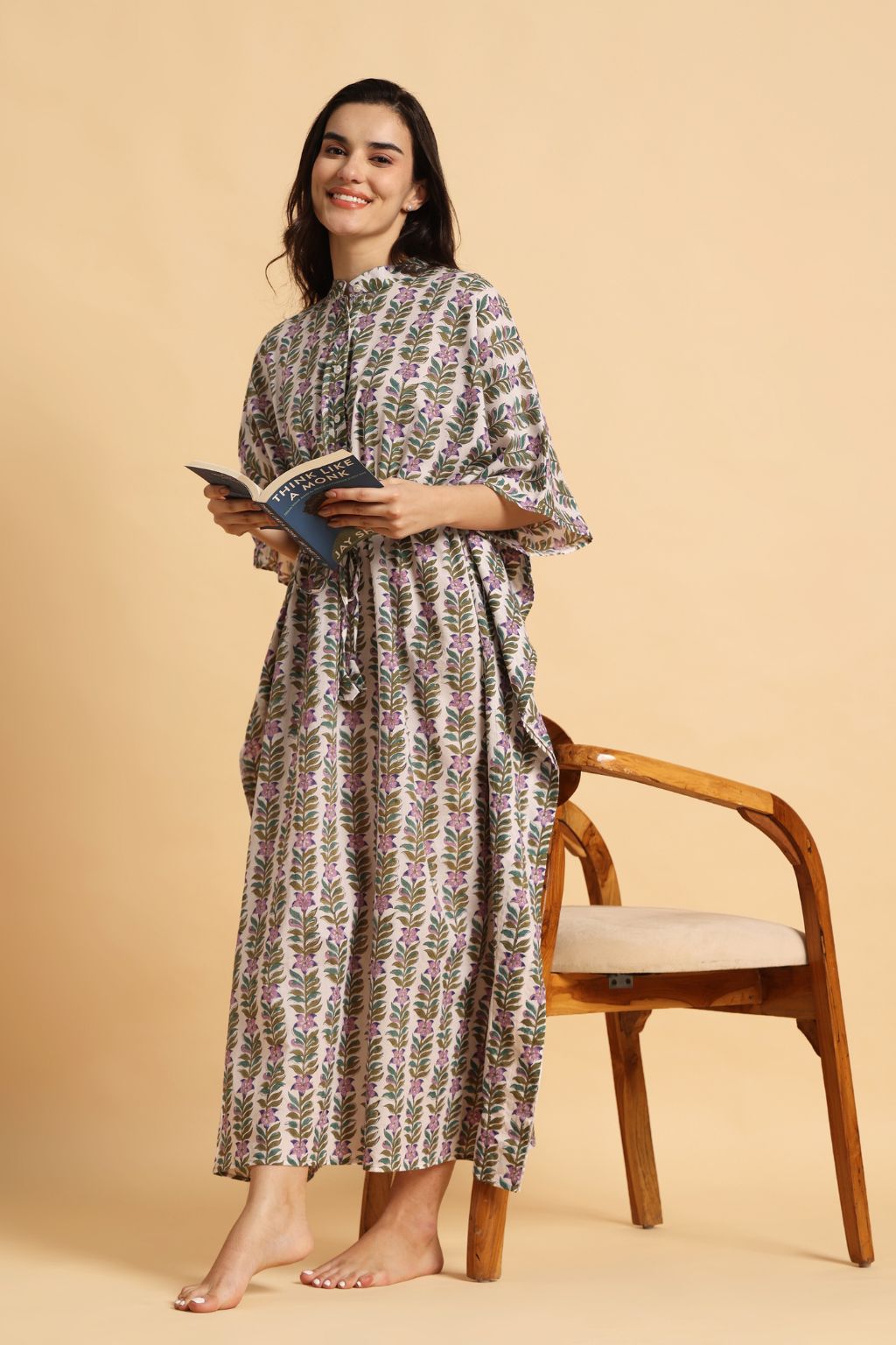Multi Jade Hand-Block Cotton Shirt Kaftan