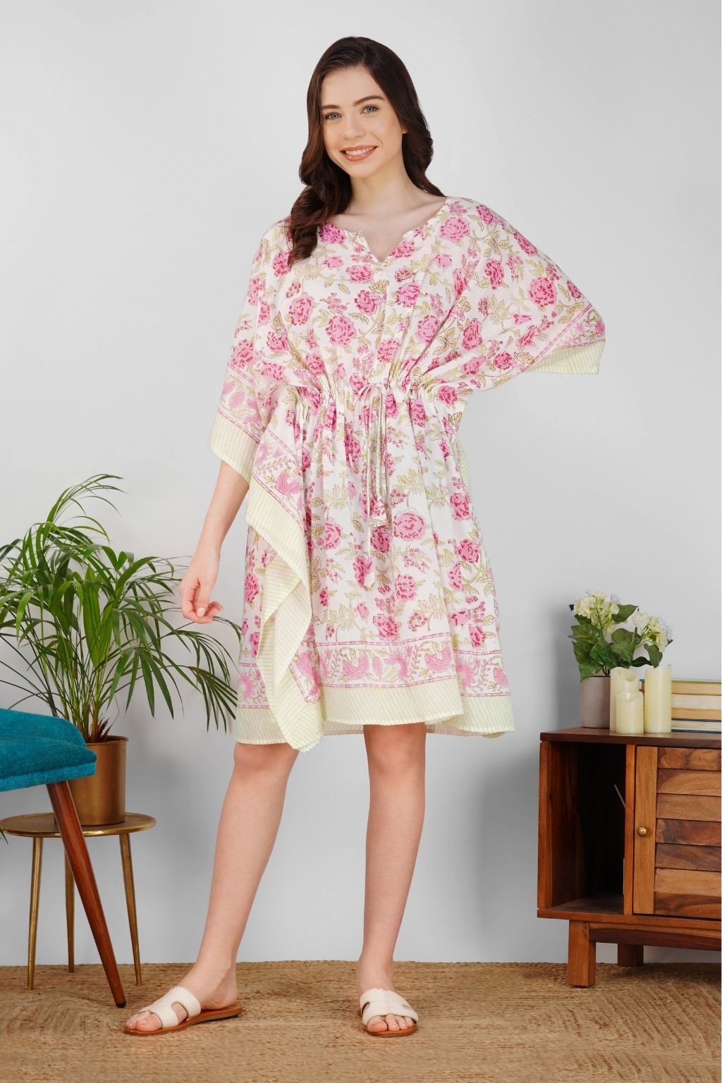 Floral Bloom Short Cotton Kaftan