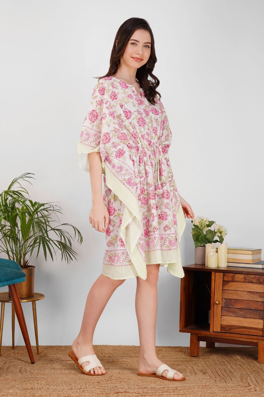 Floral Bloom Short Cotton Kaftan