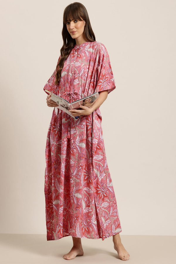 Floral Fever in Blush Pink Cotton Shirt Kaftan