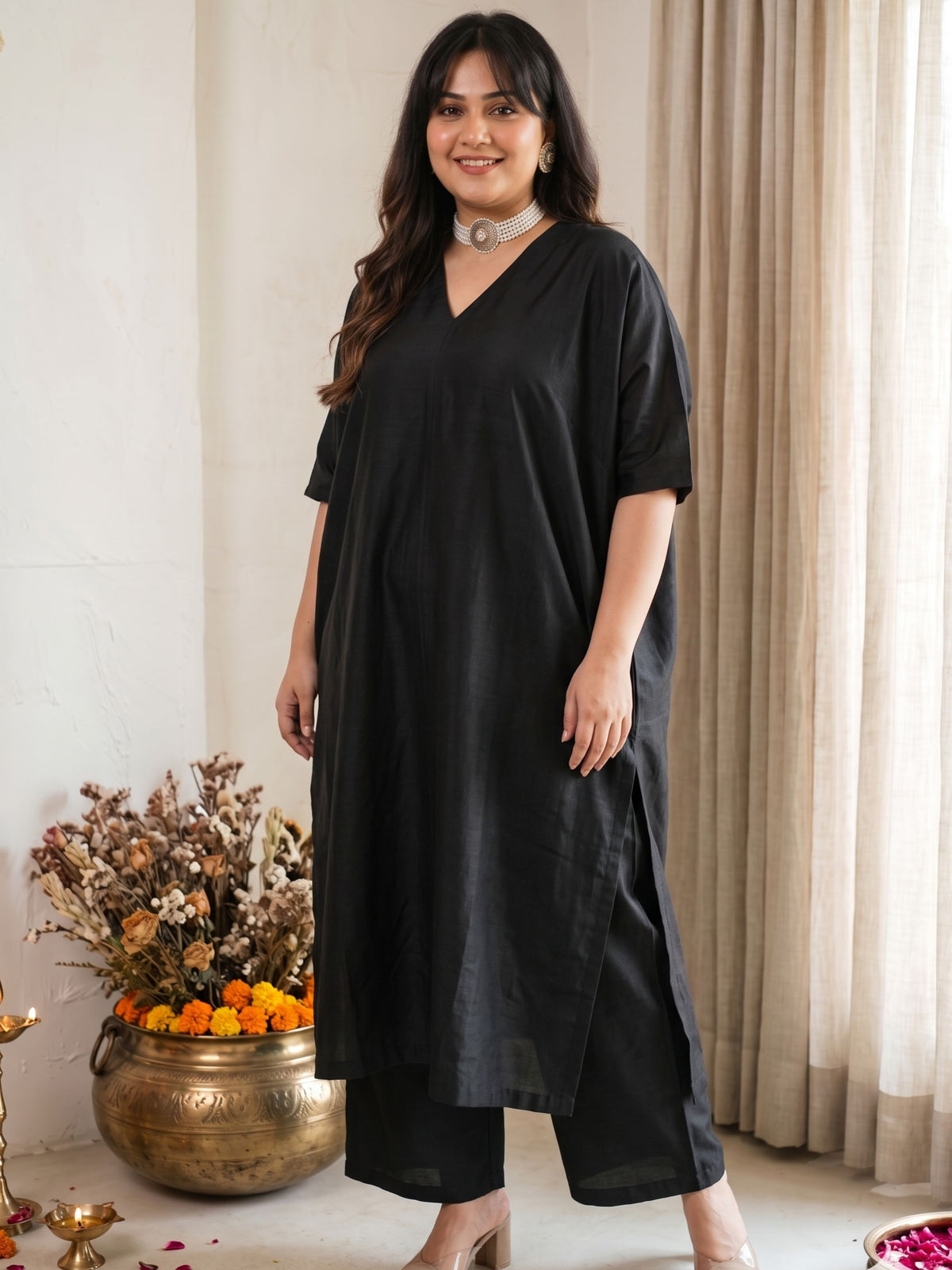 Midnight Ease Long Silk Kurta Set