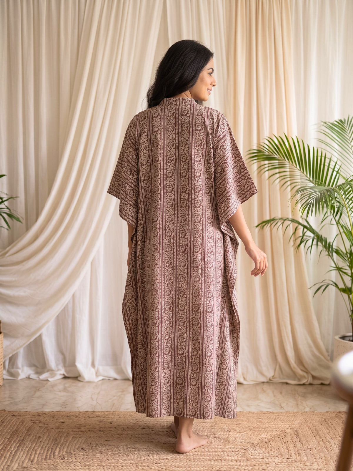 Bagru Bloom Stripe Maxi Kaftan