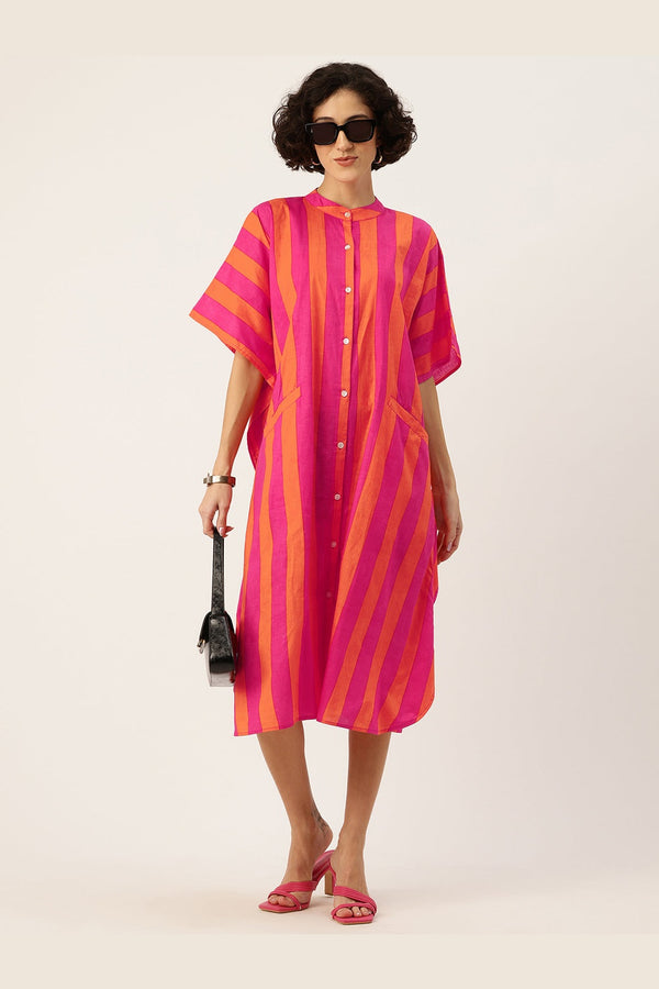 Stripe Galore Cotton Kaftan Shirt Dress - SAFEERA