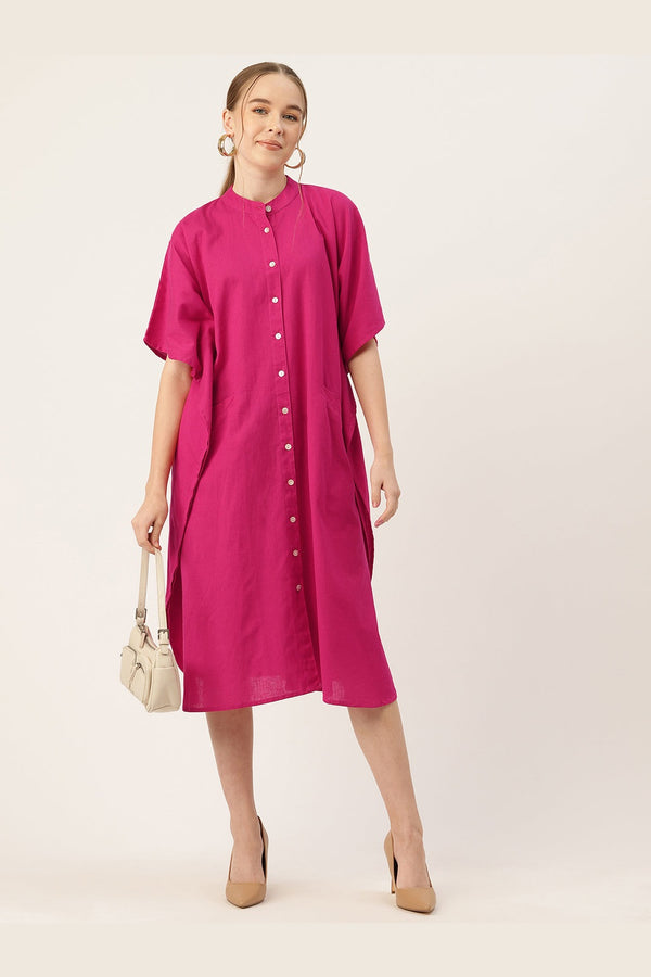 Hot Pink Pop Cotton Kaftan Shirt Dress - SAFEERA