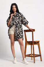 Petal Black Cotton Long Shirt