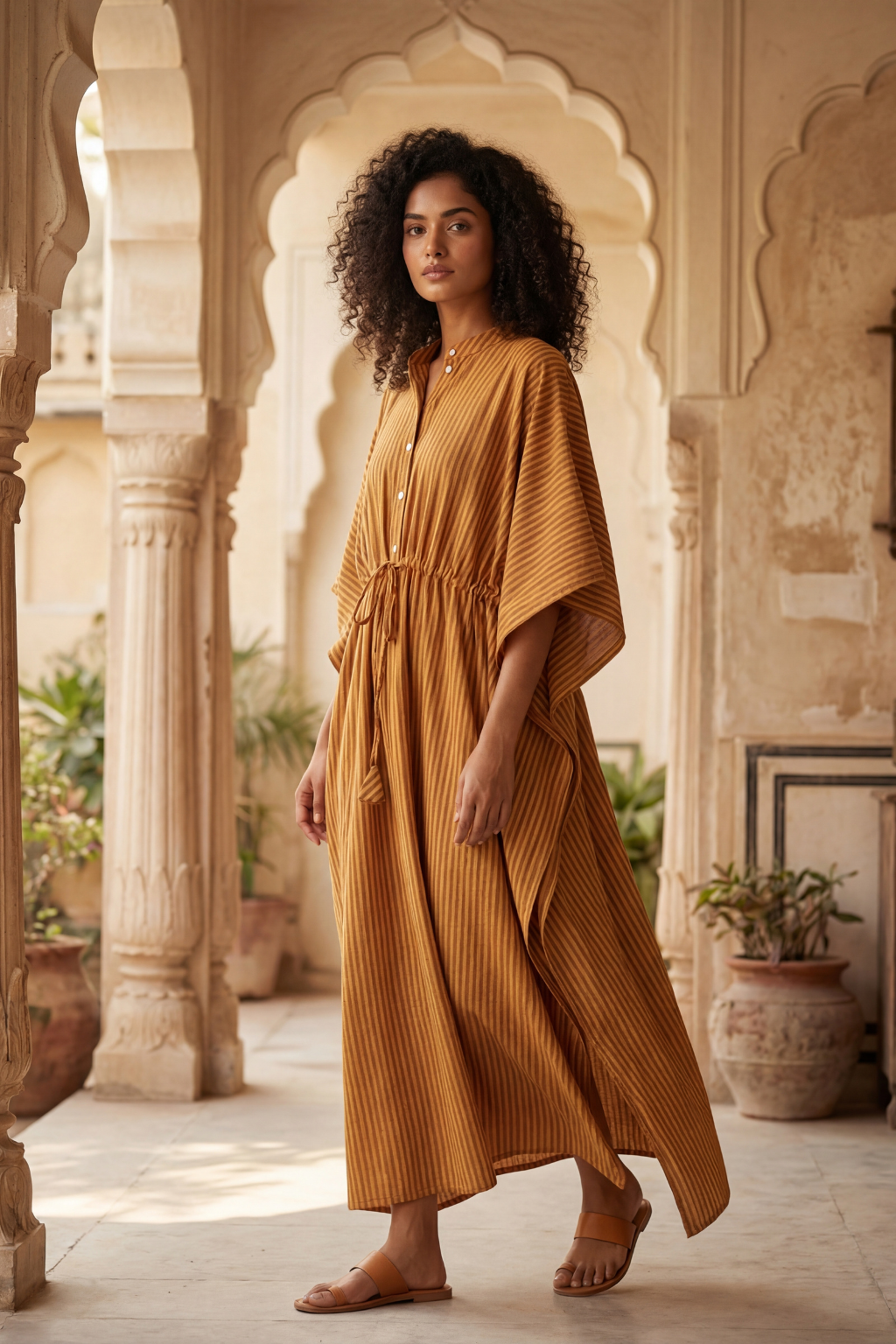 Sunset Glow Cotton Stripe Kaftan