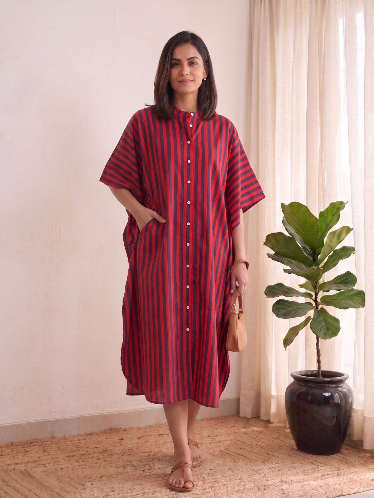 Blue Ribbon Cotton Kaftan Dress