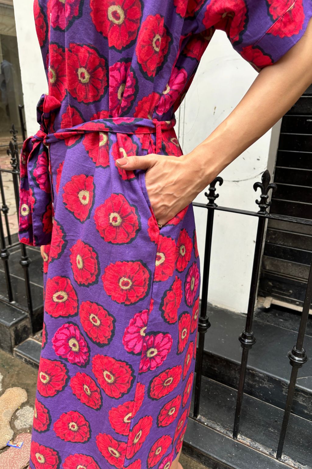 Purple Haze Belted Cotton Midi Dress