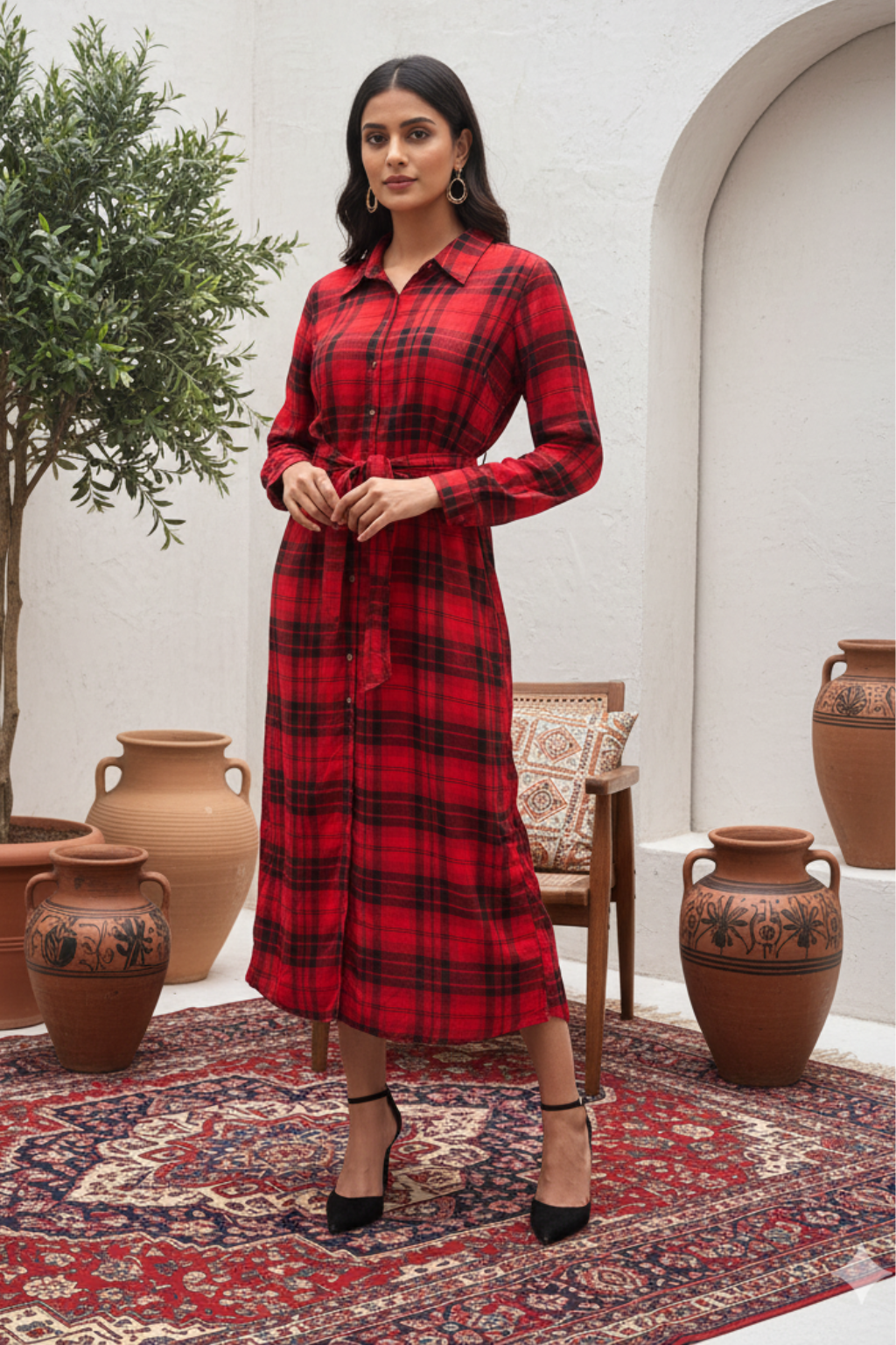 Maxi Check Dress with Belt