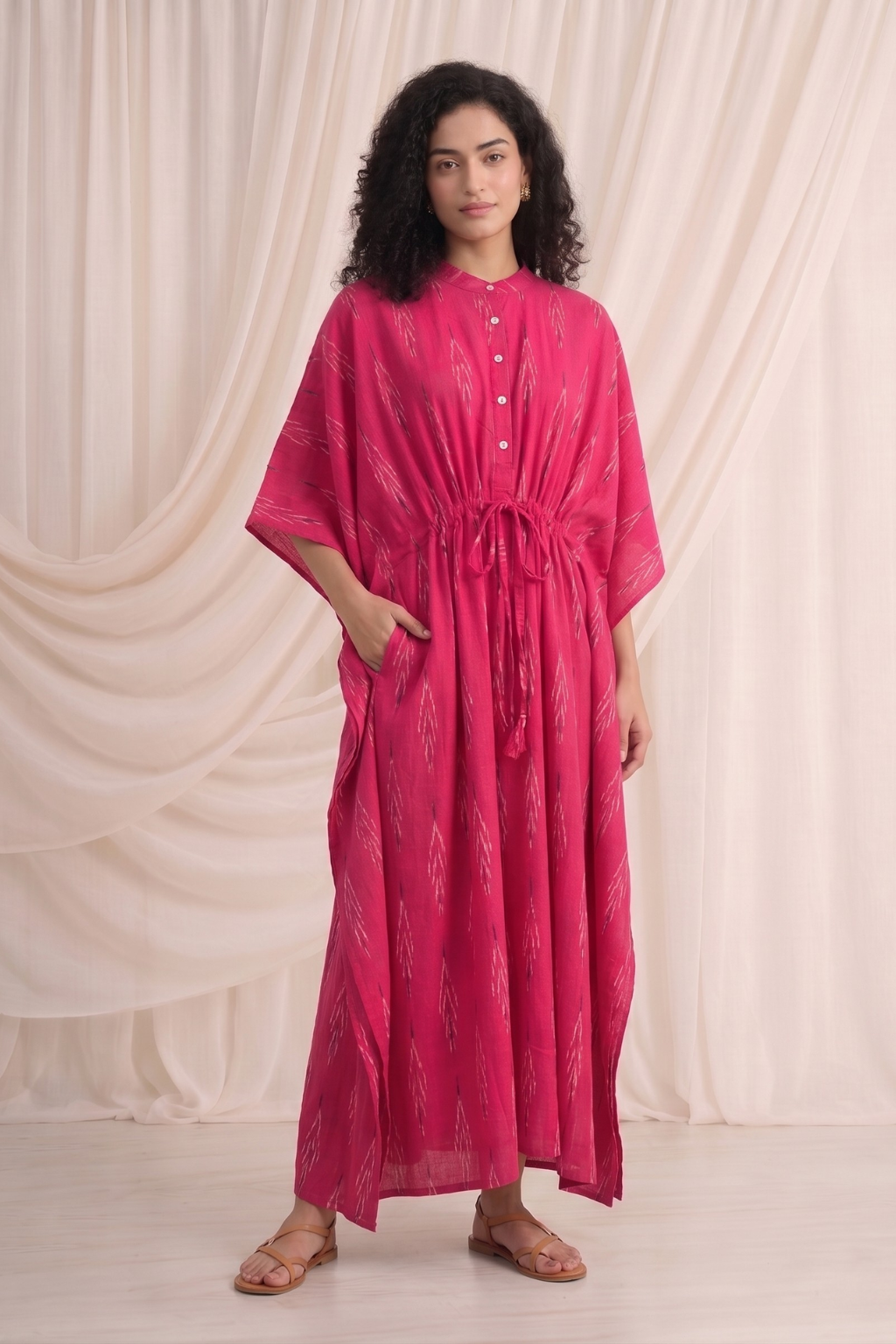 Rani Bloom Handwoven Ikat Cotton Kaftan