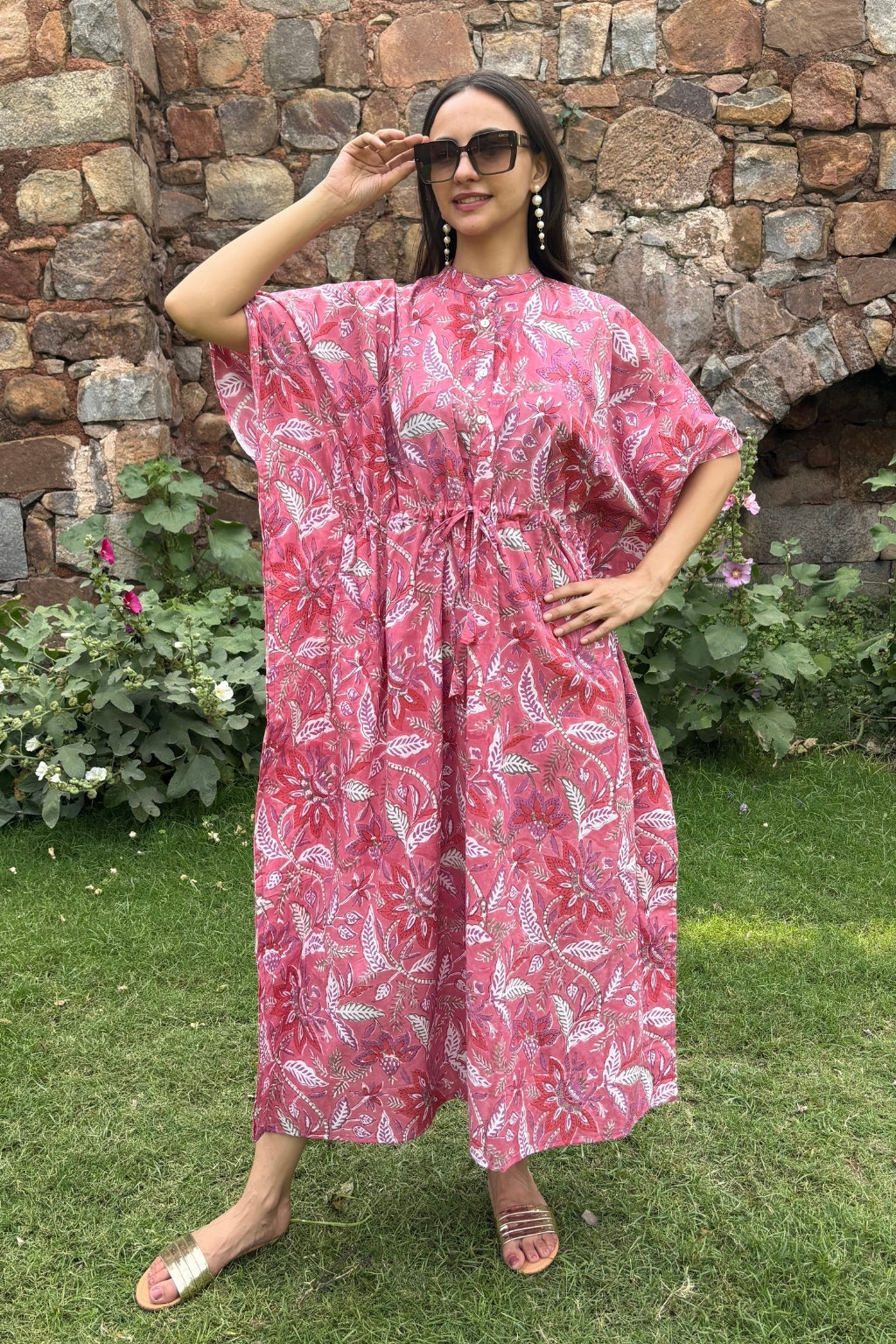 Floral Fever in Blush Pink Cotton Shirt Kaftan