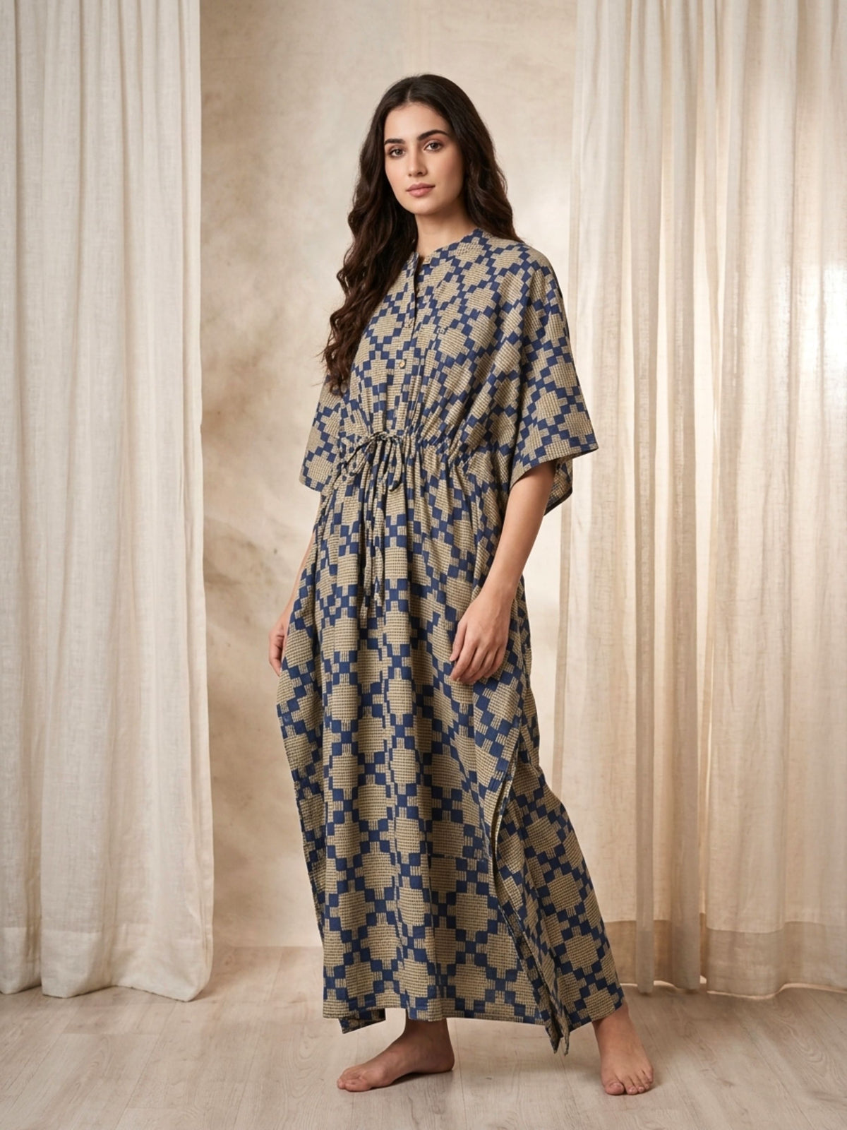 Indigo Mosaic Maxi Kaftan