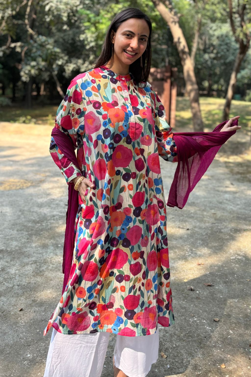 Floral Symphony Multicolored Cotton Kurta