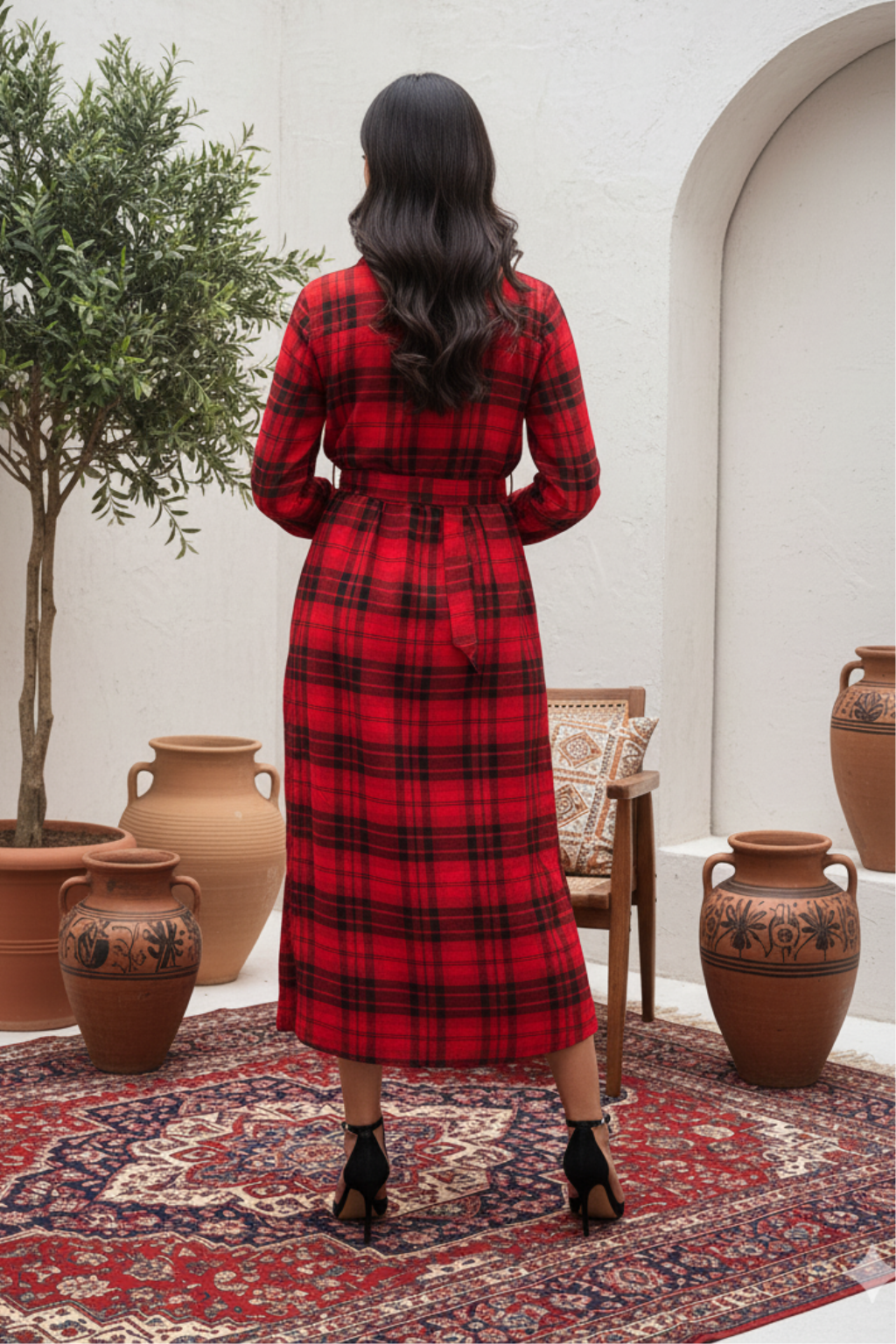 Maxi Check Dress with Belt