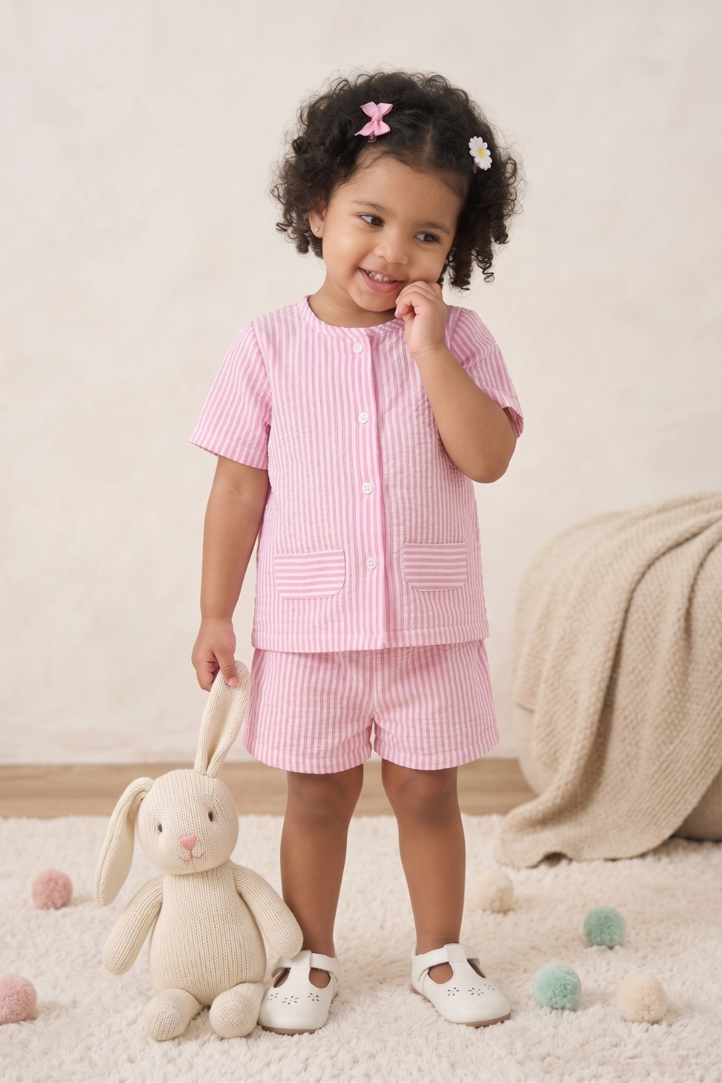 Little Snuggle Stripes – Cotton Seersucker Shorts Set
