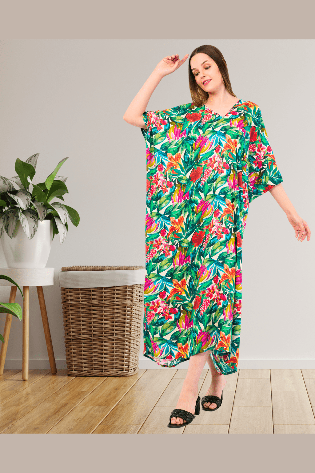 Flowers in Bloom Cotton Maxi Dress With Belt - SAFEERA
