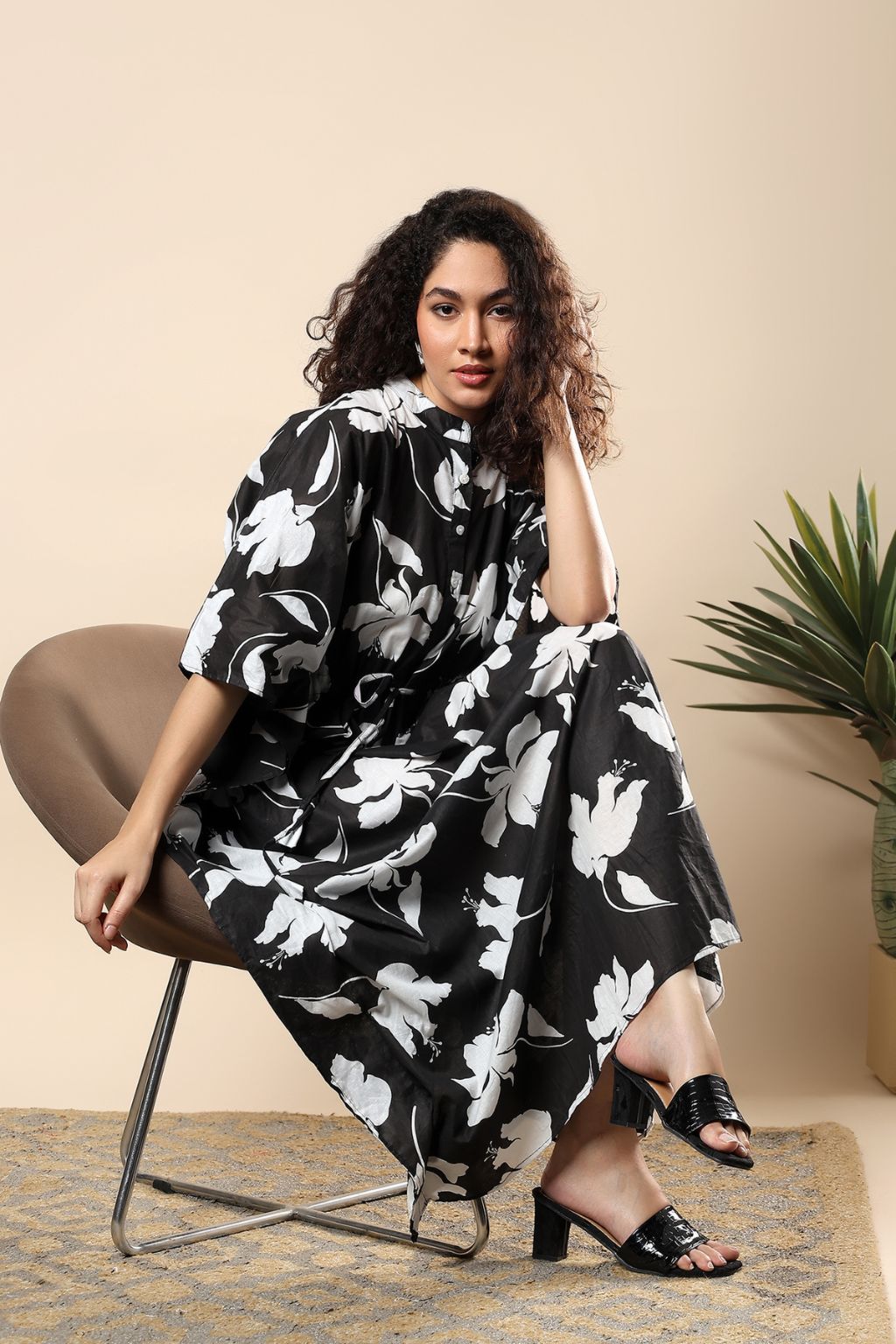 Black Chic Petals Cotton Shirt Kaftan